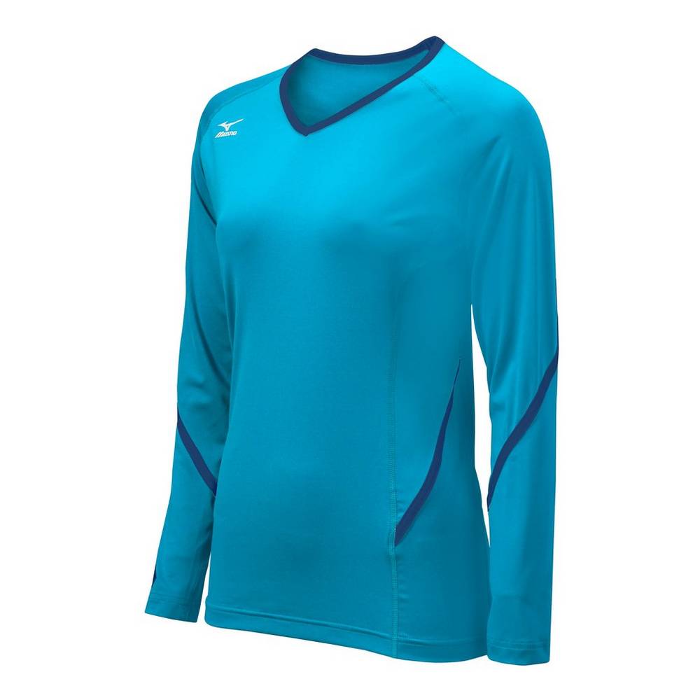 Mizuno Women's Techno Generation Long Sleeve Volleyball Jersey Light Blue/Navy (440399-BKG)